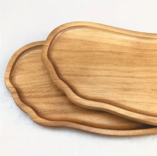1Pc Rustic Wooden Serving Tray, Multi-Purpose Half Round Shape Wooden Tray