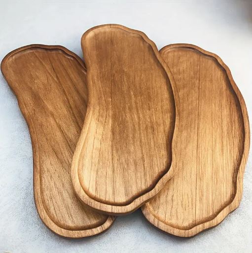 1Pc Rustic Wooden Serving Tray, Multi-Purpose Half Round Shape Wooden Tray