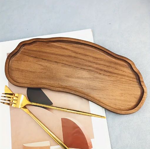1Pc Rustic Wooden Serving Tray, Multi-Purpose Half Round Shape Wooden Tray