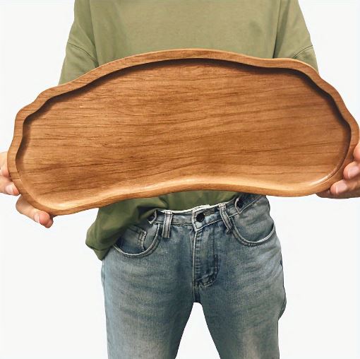 1Pc Rustic Wooden Serving Tray, Multi-Purpose Half Round Shape Wooden Tray
