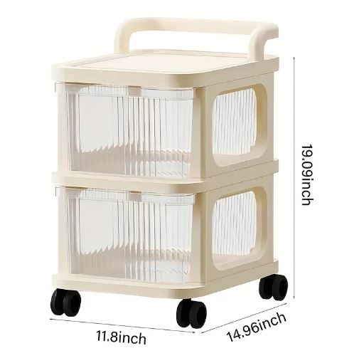 2-Drawer Rolling Storage Cart - Versatile Bedside Table with Wheels Rolling Cart Organizer
