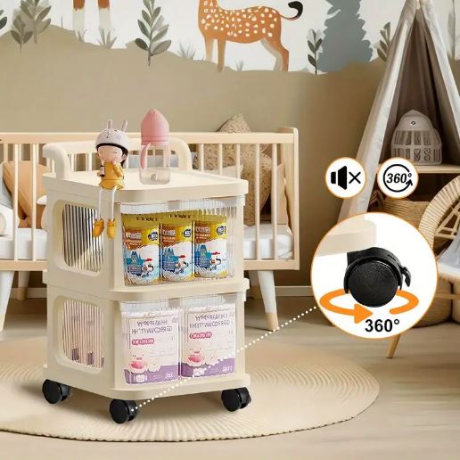 2-Drawer Rolling Storage Cart - Versatile Bedside Table with Wheels Rolling Cart Organizer