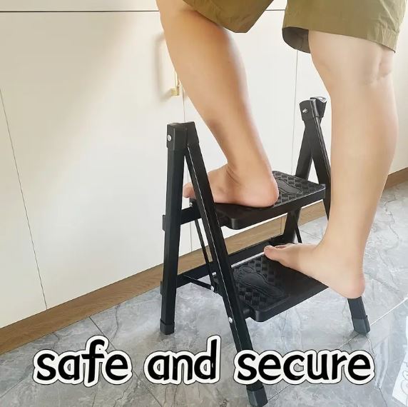 2-Step Folding Ladder Ergonomic, Non-Slip Pedal Steps, Portable Steel Ladder for Home, Kitchen, Office