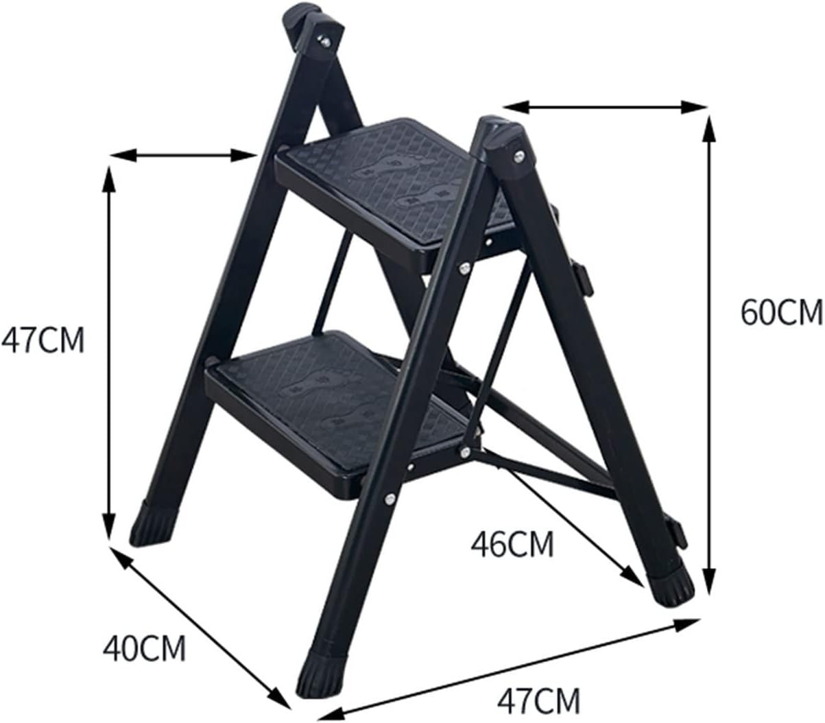 2-Step Folding Ladder Ergonomic, Non-Slip Pedal Steps, Portable Steel Ladder for Home, Kitchen, Office