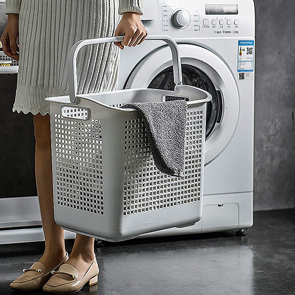 2-Tier Laundry Basket Organizer Trolley Plastic Cart Shelf Rack with Laundry Storage Basket Perfect for Kitchen Bathroom Laundry