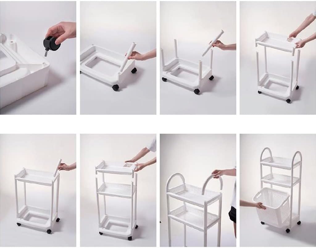 2-Tier Laundry Basket Organizer Trolley Plastic Cart Shelf Rack with Laundry Storage Basket Perfect for Kitchen Bathroom Laundry