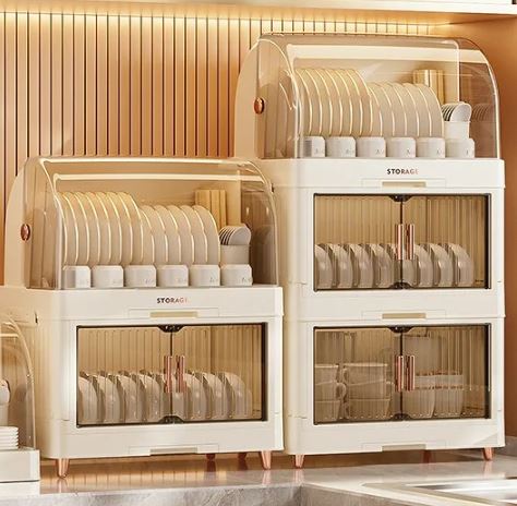 2/3 Layer Kitchen Dish Drying Rack with Drainer, Plastic Dish Drying Rack, Bowls and Dishes Storage Rack with Lid (White)