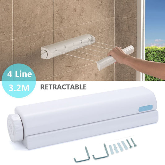 4-Line Retractable Clothesline Wall Mounted Laundry Washing Line Dryer Drying Line