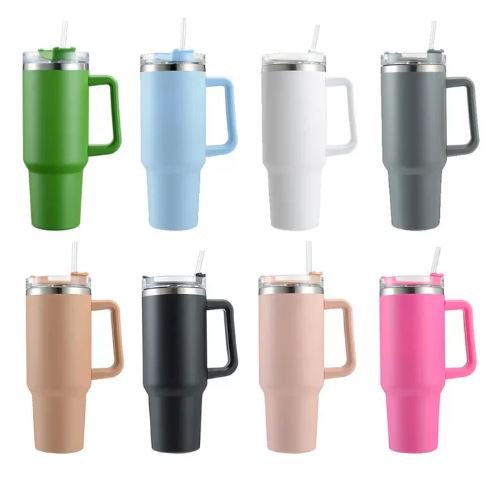 40 oz Tumbler with Handle and Straw, Insulated Travel Mug Iced Coffee Cup, Reusable Stainless Steel Insulated Water Bottle
