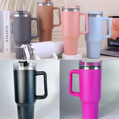 40 oz Tumbler with Handle and Straw, Insulated Travel Mug Iced Coffee Cup, Reusable Stainless Steel Insulated Water Bottle