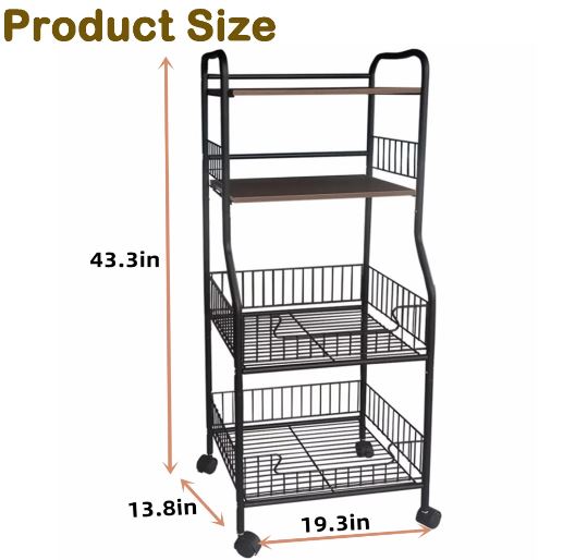 4 Tier Metal Kitchen Bakers Rack Rolling Utility Cart Spice Rack Microwave Oven Stand Shelf Utensil Holder Drawer Organizer