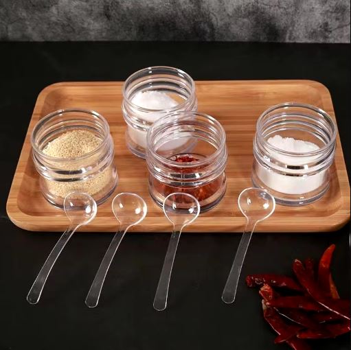 Multifunctional Clear Acrylic Spice Jar Dustproof with Spoon Sugar Bowl Non-slip Spice Box