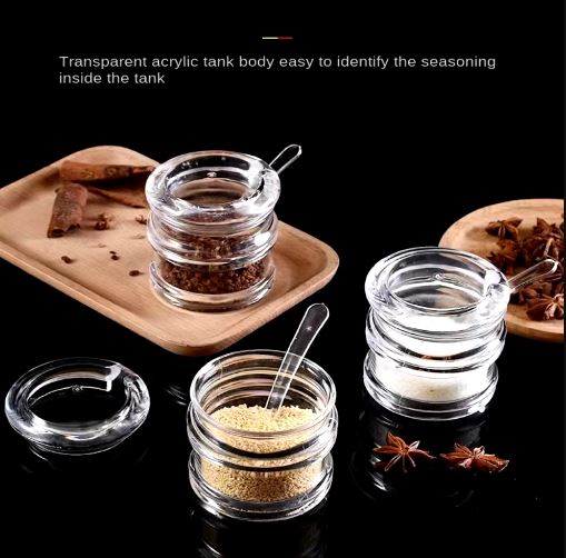 Multifunctional Clear Acrylic Spice Jar Dustproof with Spoon Sugar Bowl Non-slip Spice Box