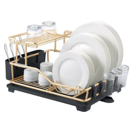 Aluminum Rustproof Dish Drying Rack with Drain Board Spout Tray and Utensil Holder