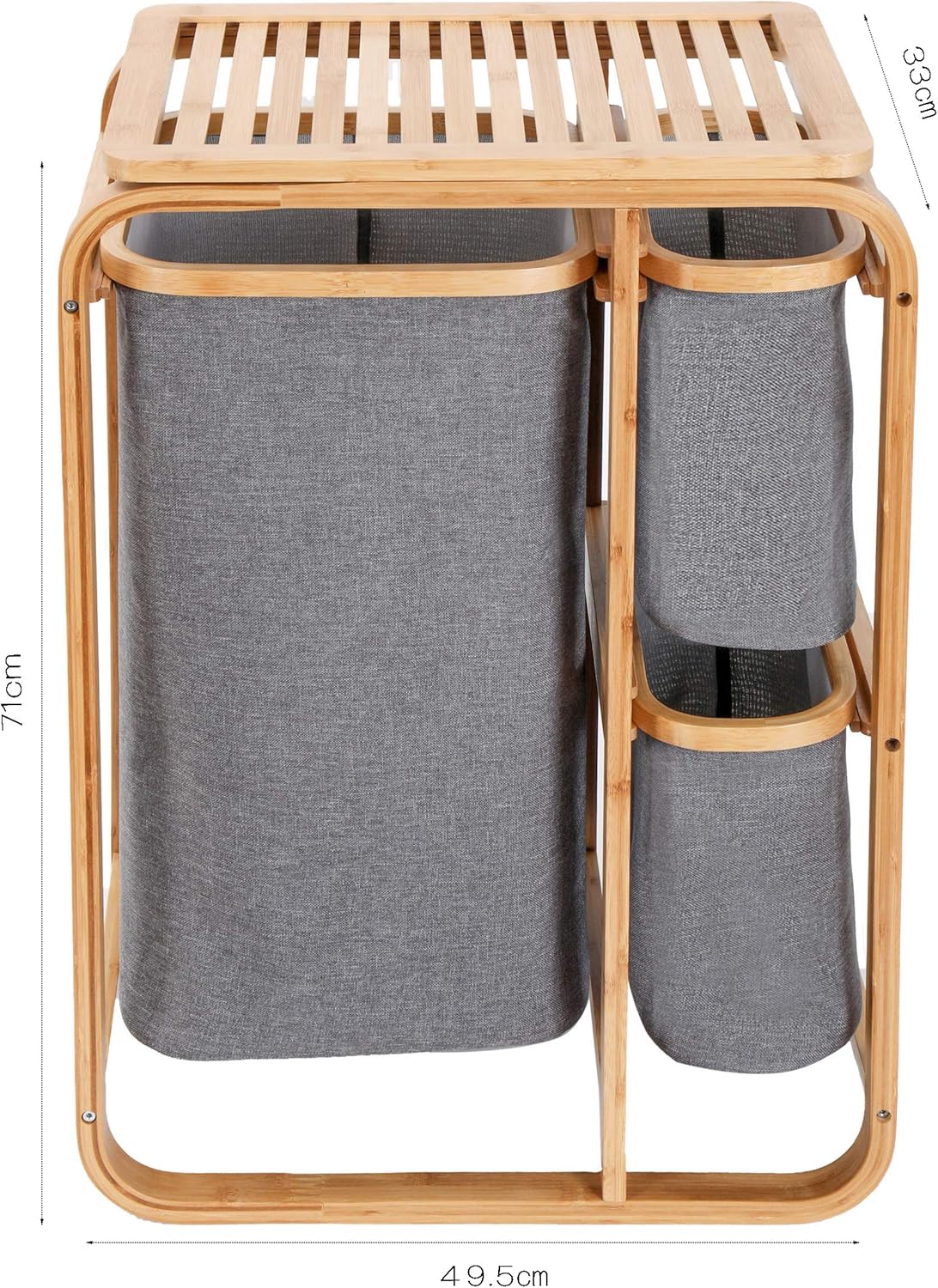 Bamboo Bathroom Cabinet with Laundry Baskets - Laundry Shelf with 1 XL Basket and 2 Compact Baskets