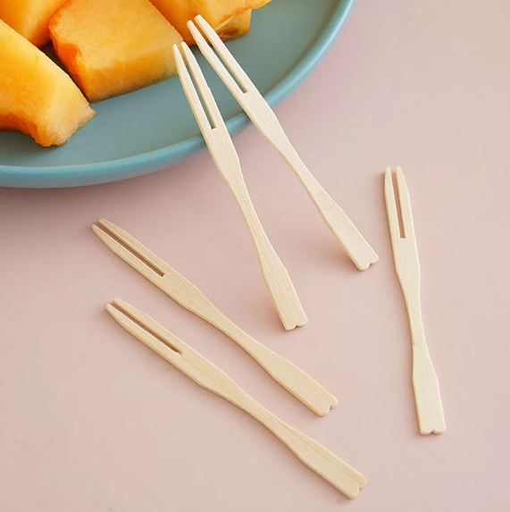 50Pcs Bamboo Mini Tasting Forks Fruit Picks 3.5 Inch Mini Bamboo Forks
