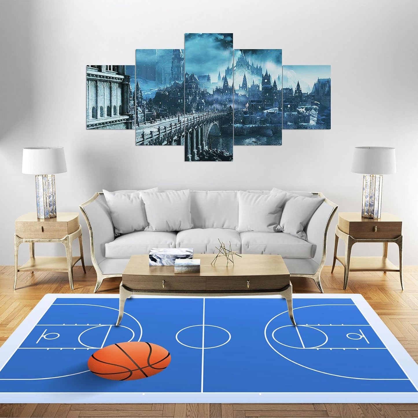 Basketball on Blue Background Area Mats for Living Room Bedroom