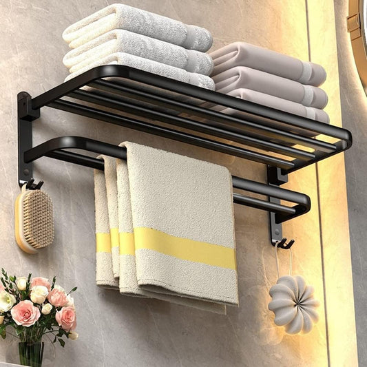 Wall Mounted Aluminum Alloy Towel Rack, Bathroom Towel Shelves With Double Towel Bars