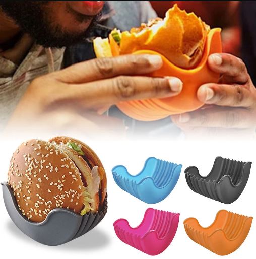 (Pack of 3) Burger Holder Clip Retractable Reusable Washable Food Grade Silicone Sandwich Clip Burger Holder Box