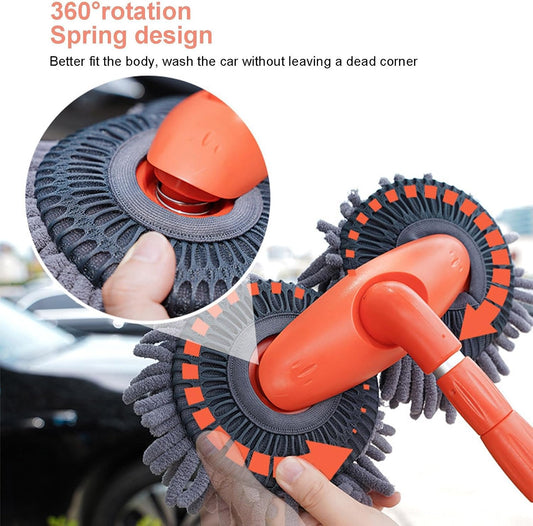 Microfiber Car Wash Brush, Telescopic Car Cleaning Brush, Microfibre Car Wash Brush Mop 360° Rotating