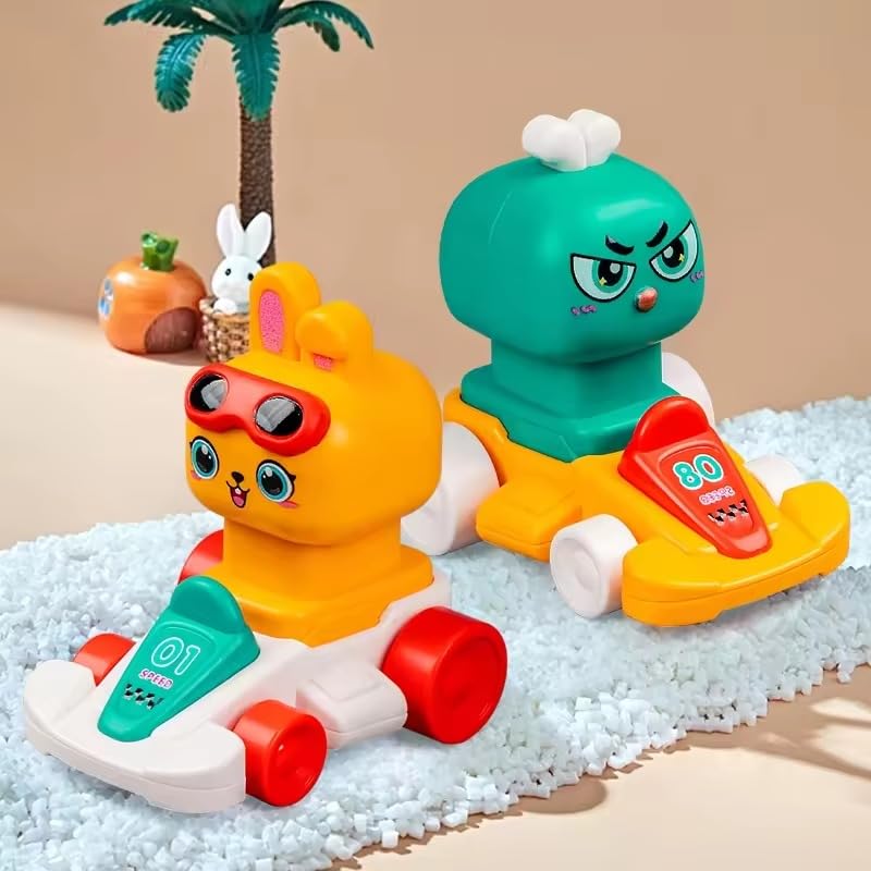 (Pack of 2) Cartoon Chicken Rabbit Inertia Press go-Kart Mini Sliding Car