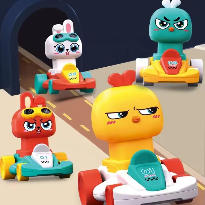 (Pack of 2) Cartoon Chicken Rabbit Inertia Press go-Kart Mini Sliding Car