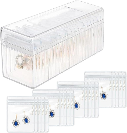 Acrylic Jewelry Box, Clear Jewelry Organizer Holder with 20 Portable Anti Tarnish Jewelry Bags for Earrings/Rings/Necklaces/Bracelet