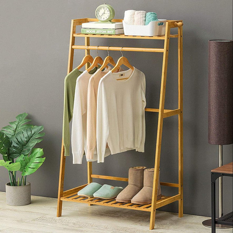 Coat Rack Hanger Clothes Rack Bamboo Wood Coat Hooks 2-Tier Coat Hooks Hat Bag Hanger Hanger Stand