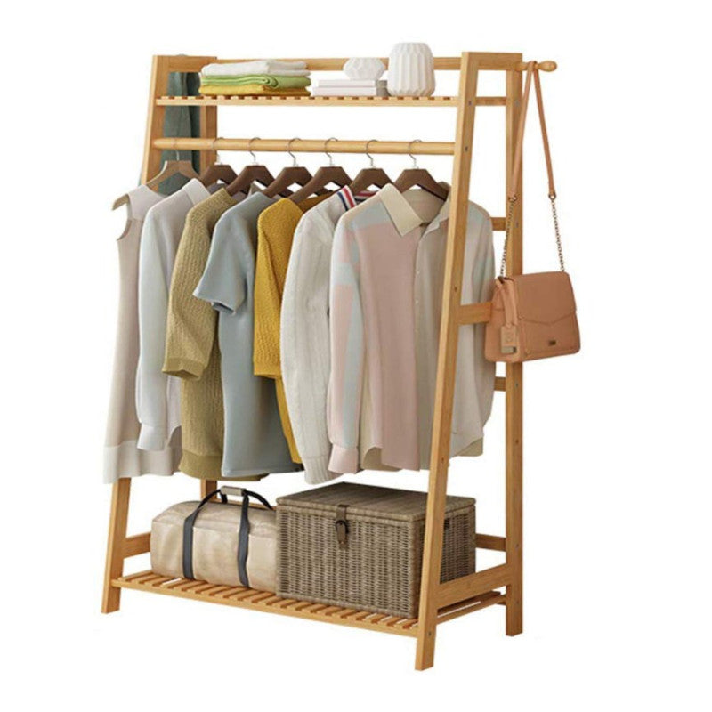 Coat Rack Hanger Clothes Rack Bamboo Wood Coat Hooks 2-Tier Coat Hooks Hat Bag Hanger Hanger Stand