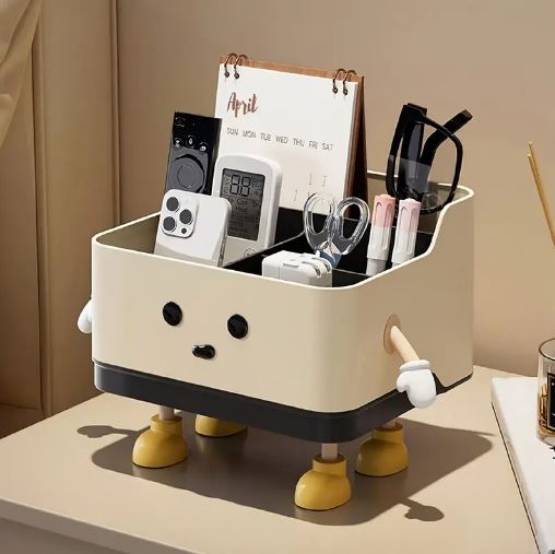 Cute Cartoon Style Desktop Storage Box, Multi Grid Countertop Cosmetic Organizer Shelf