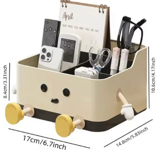 Cute Cartoon Style Desktop Storage Box, Multi Grid Countertop Cosmetic Organizer Shelf