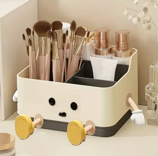 Cute Cartoon Style Desktop Storage Box, Multi Grid Countertop Cosmetic Organizer Shelf