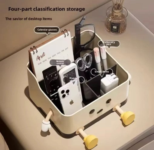 Cute Cartoon Style Desktop Storage Box, Multi Grid Countertop Cosmetic Organizer Shelf