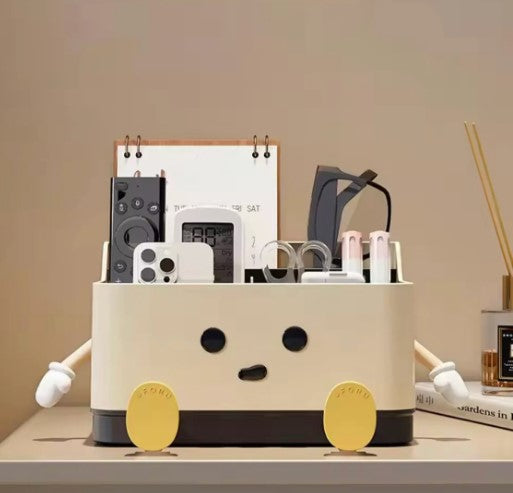 Cute Cartoon Style Desktop Storage Box, Multi Grid Countertop Cosmetic Organizer Shelf