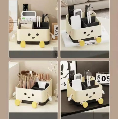 Cute Cartoon Style Desktop Storage Box, Multi Grid Countertop Cosmetic Organizer Shelf