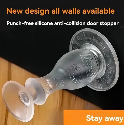 (Pack of 2) Wall-Mounted, Soundproof & Damage-Free, No-Drill Silent Door Stopper with Rubber Base