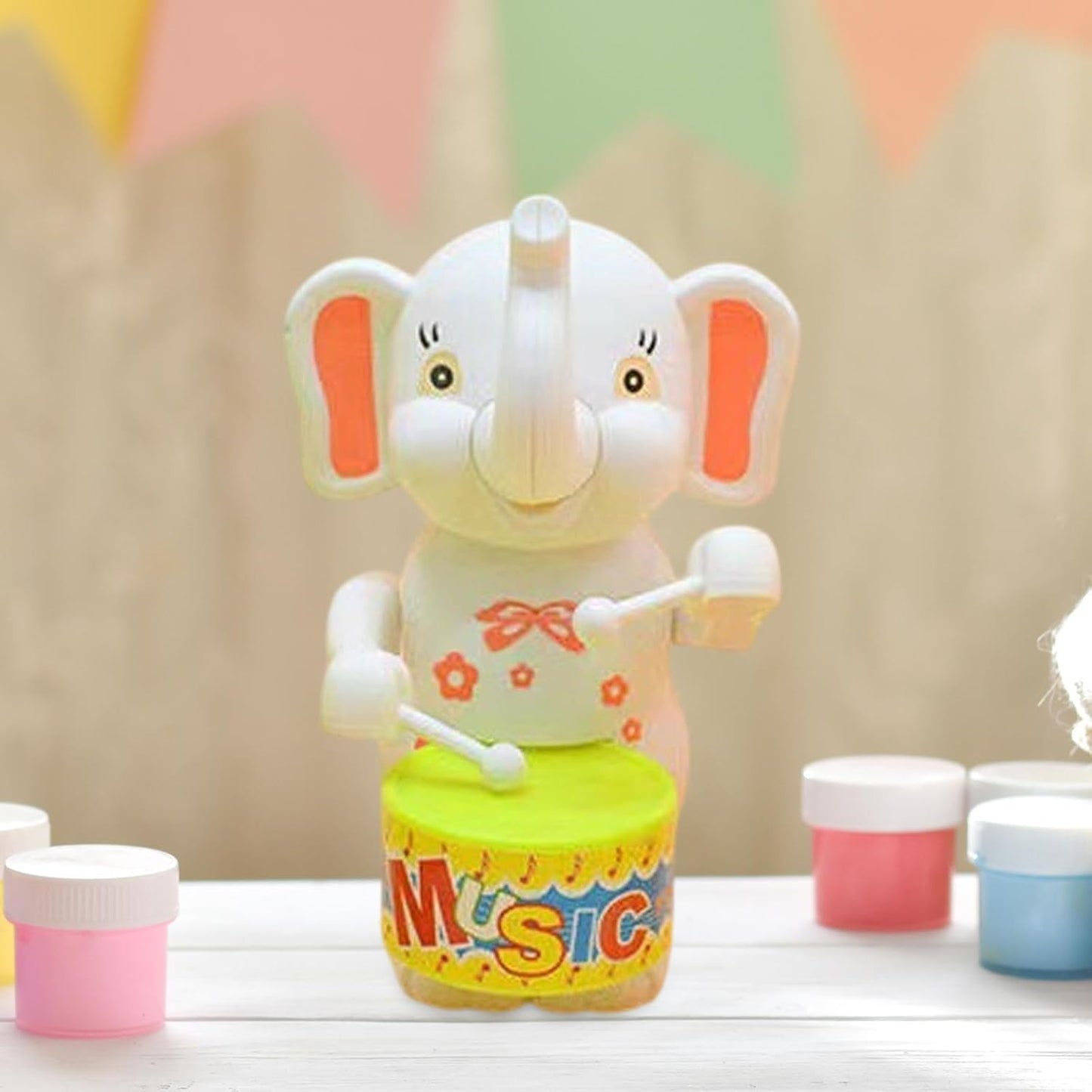 Drumming Toy Clockwork Powered Animal Drum Toy for Kids for 3+ Year Old Kids Elephant