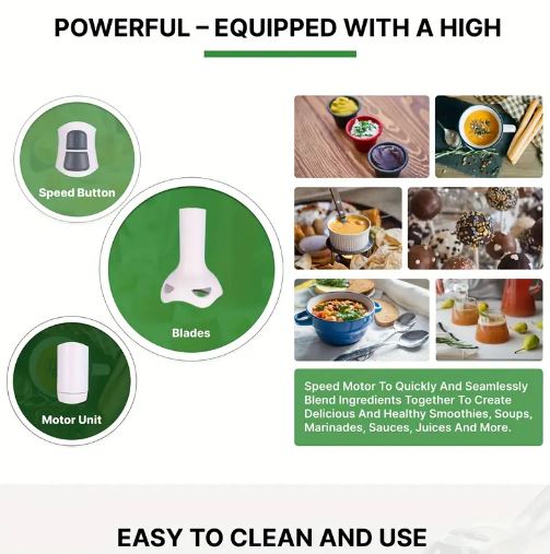 Electric Immersion Hand Blender, Mixer, Chopper, Powerful 180 Watt Ice Crushing 2-Speed Control One Hand Mixer (White)