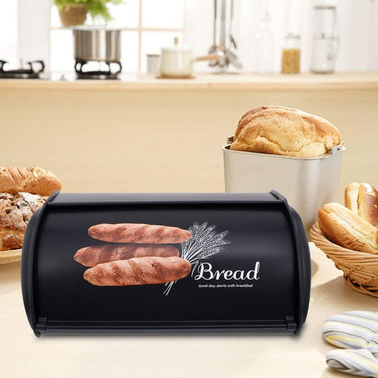 Elegant Black Bread Box, Rectangular, Reusable Iron Container with Flip-Top Lid, Perfect for Fresh Breads and Pastries