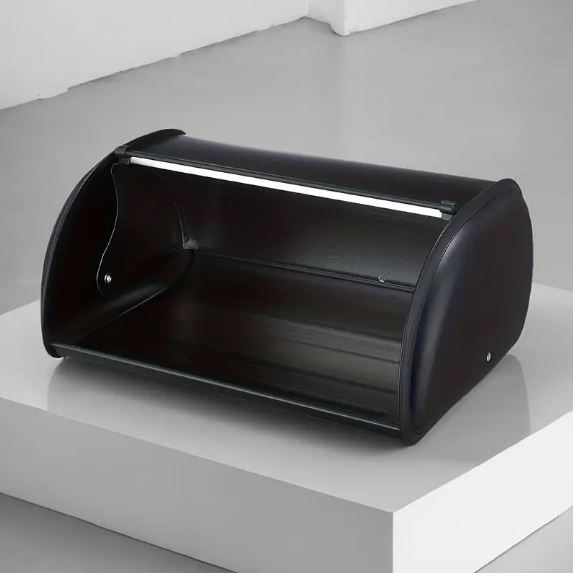 Elegant Black Bread Box, Rectangular, Reusable Iron Container with Flip-Top Lid, Perfect for Fresh Breads and Pastries