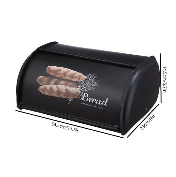 Elegant Black Bread Box, Rectangular, Reusable Iron Container with Flip-Top Lid, Perfect for Fresh Breads and Pastries