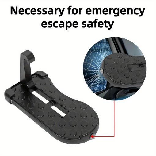 Foldable Car Door Step with Safety Hammer & Anti-Skid Wheel - Multi-Functional Car Door Climbing Pedals, Durable Aluminum Alloy (Black)
