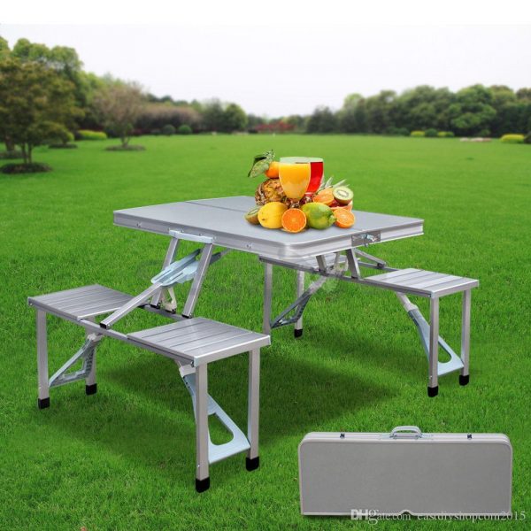 Outdoor Garden Aluminum Portable Folding Camping Picnic Table with 4 Seats
