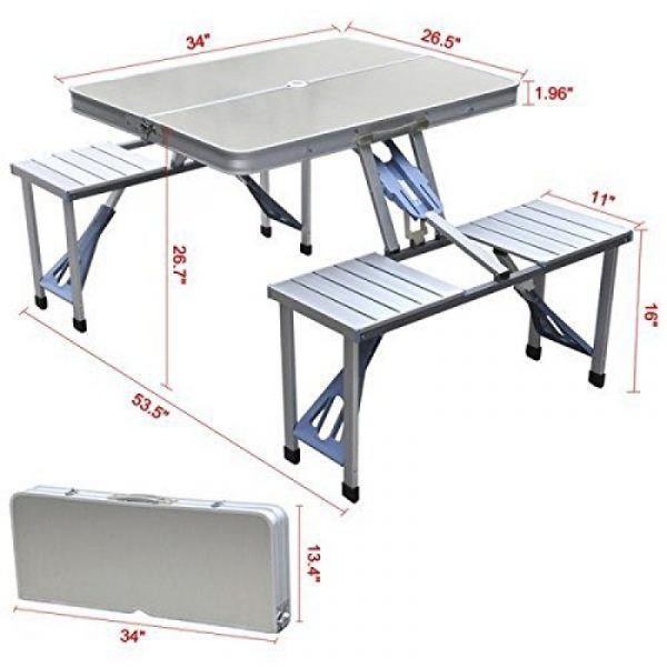 Outdoor Garden Aluminum Portable Folding Camping Picnic Table with 4 Seats