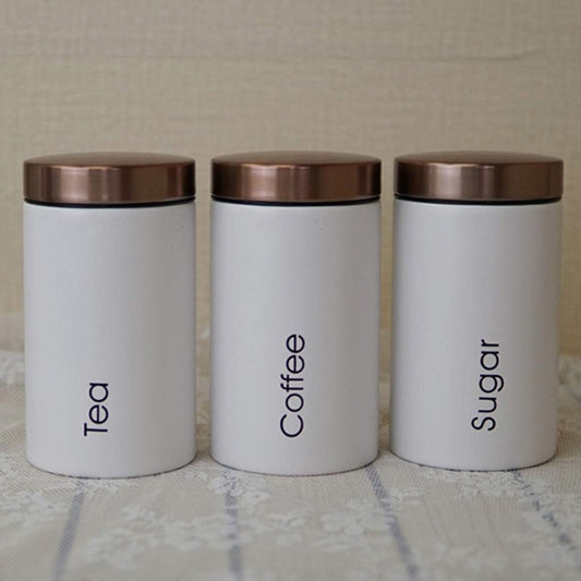 3Pc Kitchen Canister Set with Lid - Deluxe Food Storage Containers Space-Saving Jars for Storage of Tea Coffee & Sugar