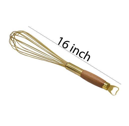 Stainless Steel Golden Colored Hand Whisk With Wooden Handle
