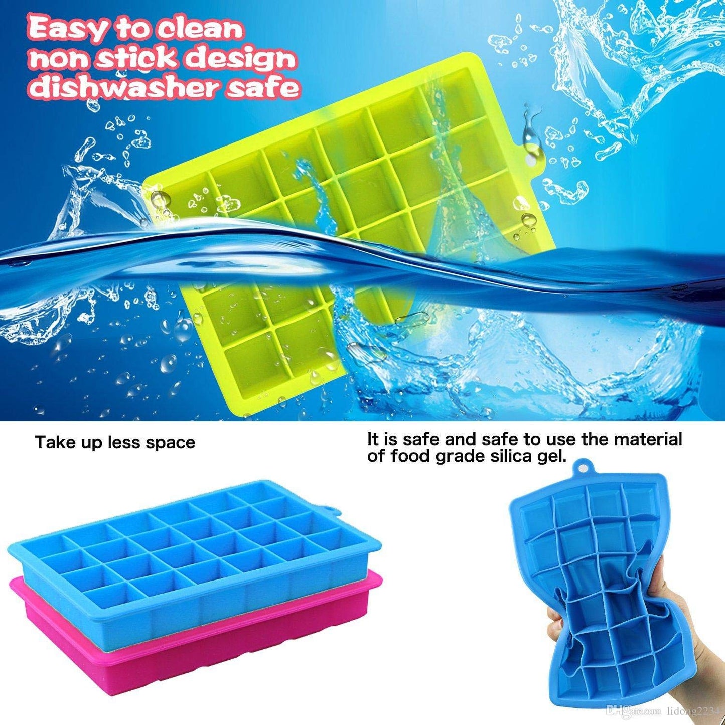 Ice Cube Tray Easy-Release Silicone & Flexible 24-Ice Cube Trays with Spill-Resistant Removable Lid