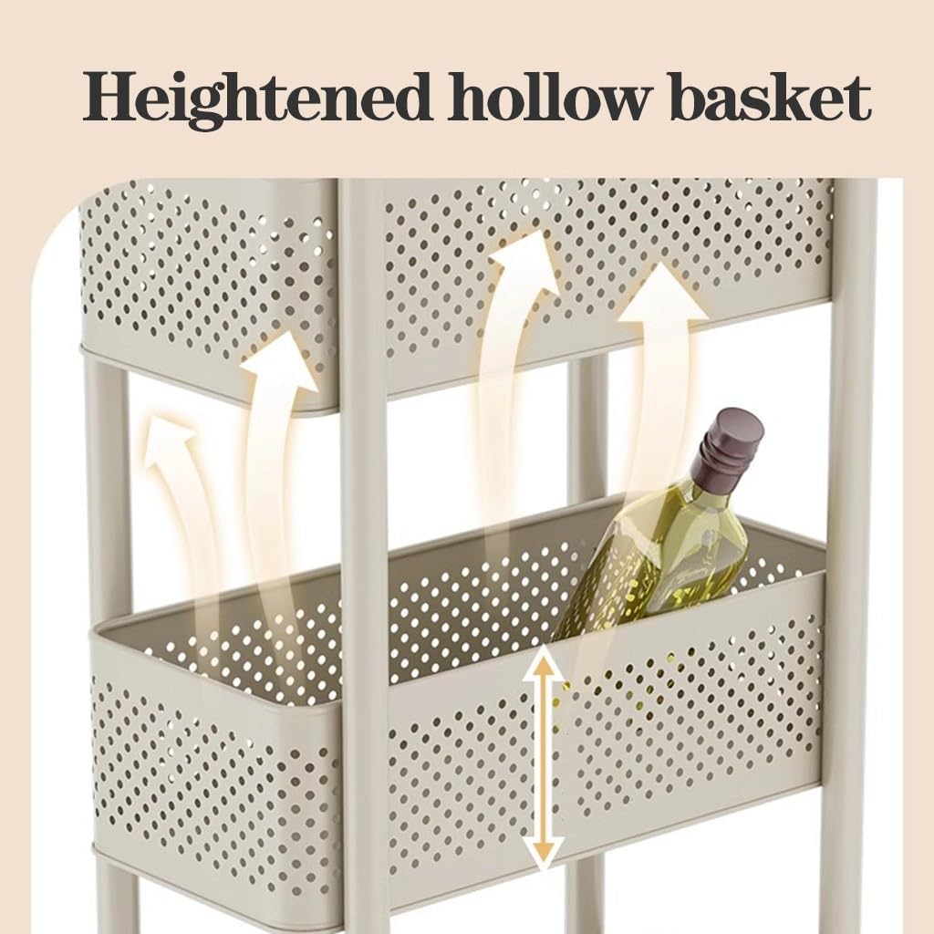 Kitchen Storage Cart with Wheels, 4-Tier Metal Utility Rolling Cart, Fruit Vegetable Storage Basket Pantry Rack with Handle