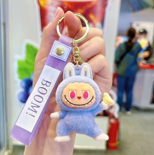 1Pc LaBubu Flocking Fabric Keychain Pendant Bag Key Chain