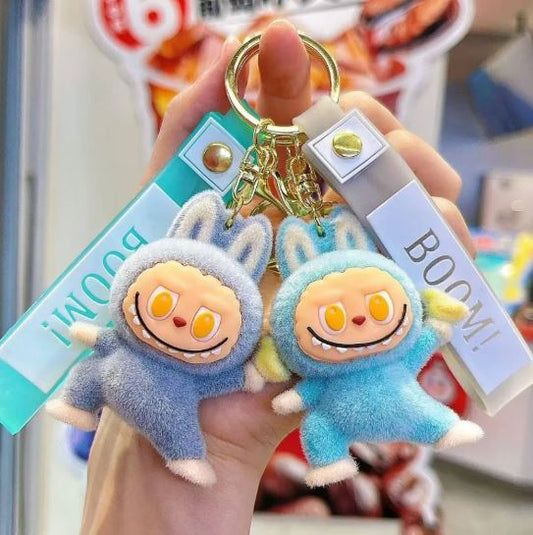 1Pc LaBubu Flocking Fabric Keychain Pendant Bag Key Chain